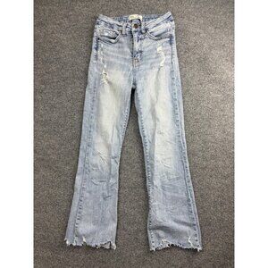 BKE Billie Jeans Womens 25x27 Light Wash Slim High Rise Cropped Flare Distressed
